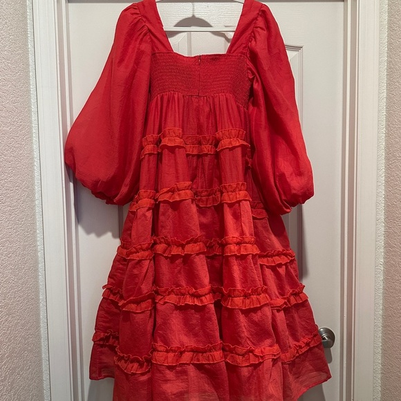 Dream Sister Jane Square Neck Puff Sleeve Tiered Organza Midi Dress - Picture 7 of 9